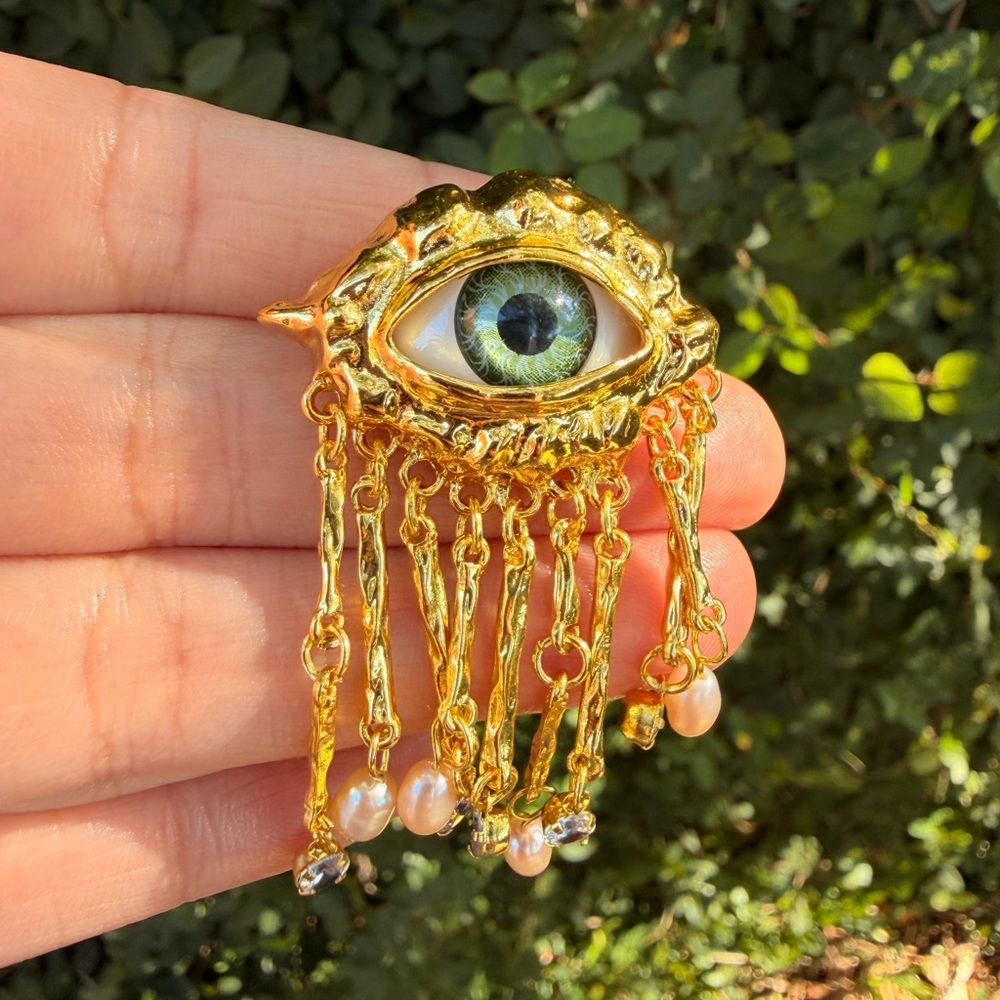 Brooch Gold Eye Pendant with Pearls - Picture 3 of 5